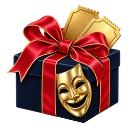 Theater gift box with golden tickets and a theater mask